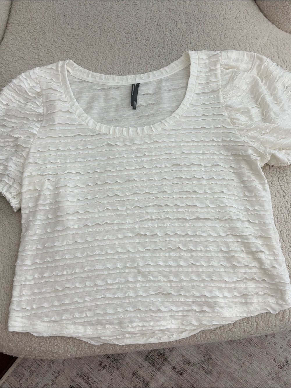 Anthropologie White Short Sleeve Ruffled Texture Tee. Worn Once. Like New. XL.